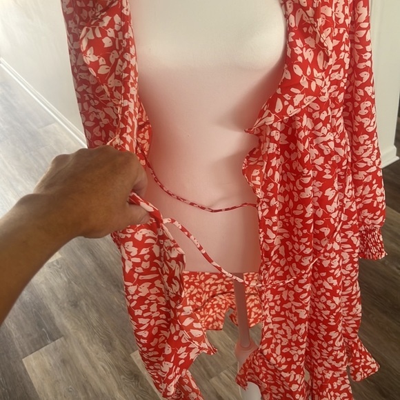 Vero Moda Printed Ruffle Wrap Sleeved Knee High Dress Size Large L - Picture 14 of 16